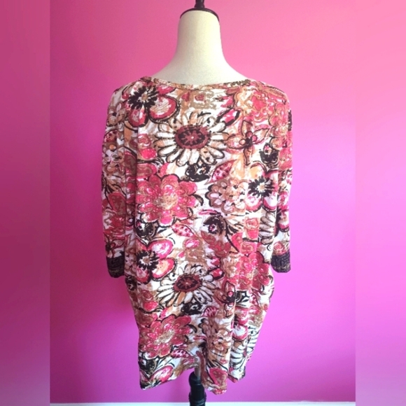 Ulla Popken Ladies Multicolor Bohemian Cotton V-neck Blouse - Picture 3 of 5